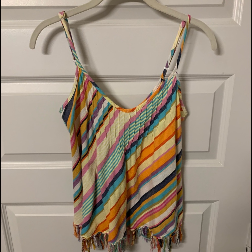 Multicolor tank w/ fringe